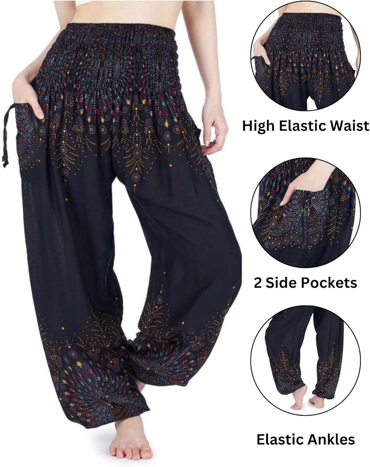 Lannaclothesdesign Harem Pants Women High Waist Bohemian Yoga Pants with Pockets - Boho Hippie Clothes