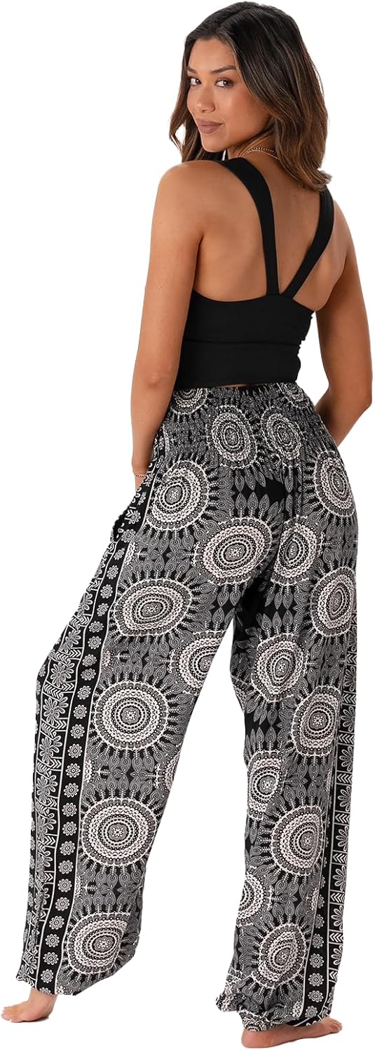 Lotus and Luna Women's Harem Pants Thai Pants for Beach & Lounge High Waisted Flowy Boho Pants Genie Pants Yoga Pants