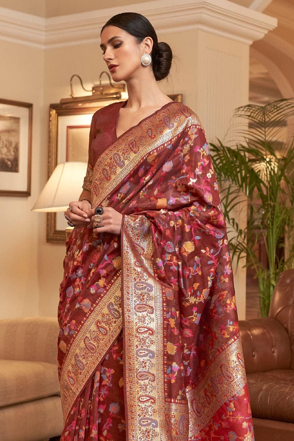 Women's Kanjivaram Soft Silk Saree With Blouse Piece 6.3metres