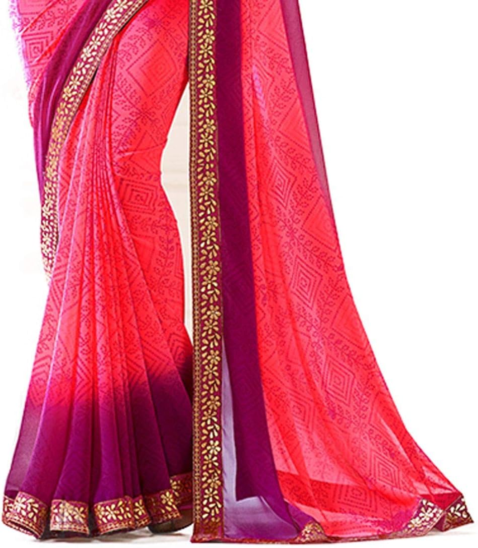 MAHEK Indian Women's Georgette New Fancy All Over Flower Prints Saree with Border & Blouse