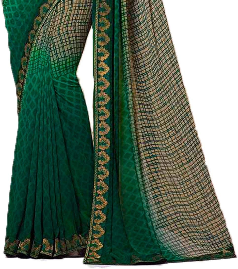 MAHEK Indian Women's Georgette New Fancy All Over Flower Prints Saree with Border & Blouse