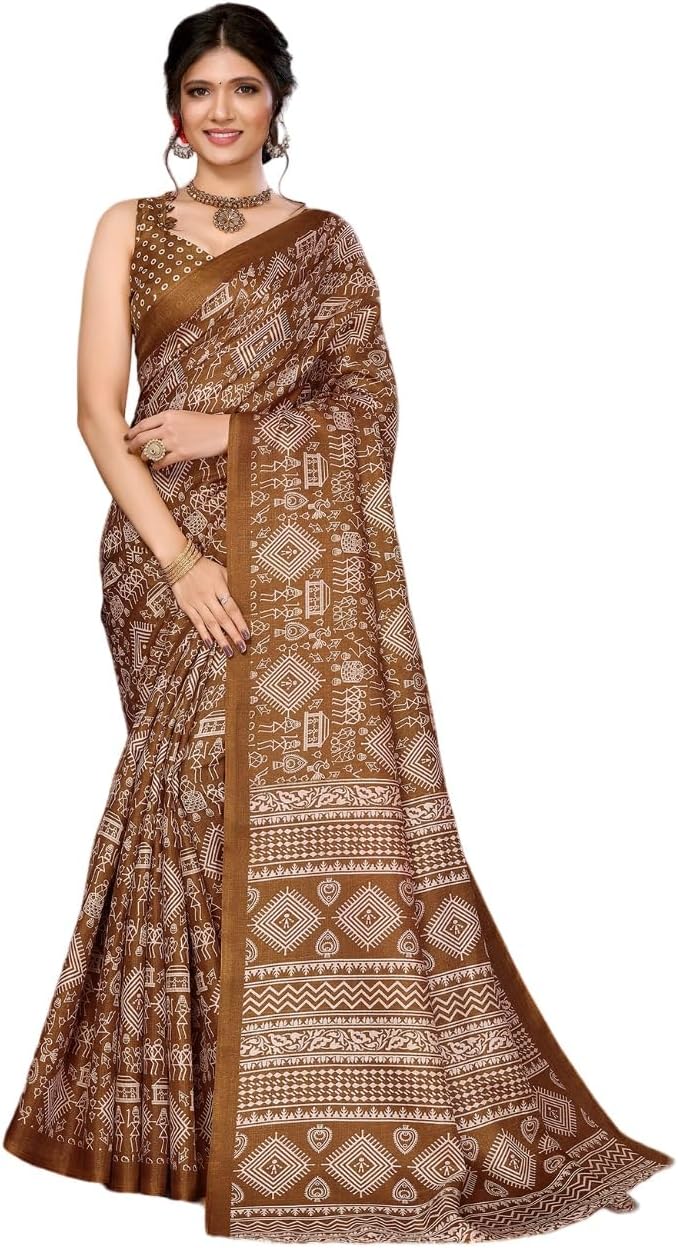 Women's Art Silk Digital Printed Saree With Unstitched Blouse Piece