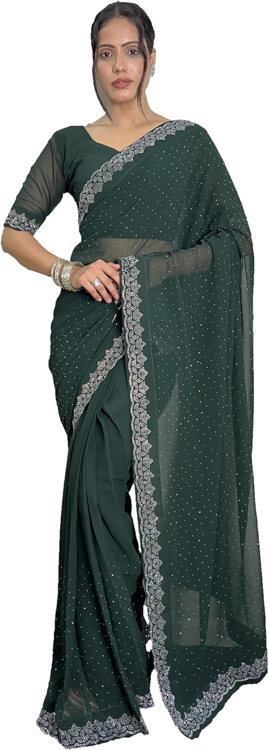 STELLACOUTURE Indian Georgette ready to wear saree for Women with UNSTITCHED blouse ST-014