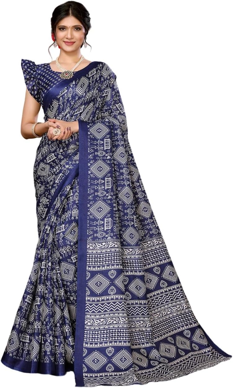 Women's Art Silk Digital Printed Saree With Unstitched Blouse Piece