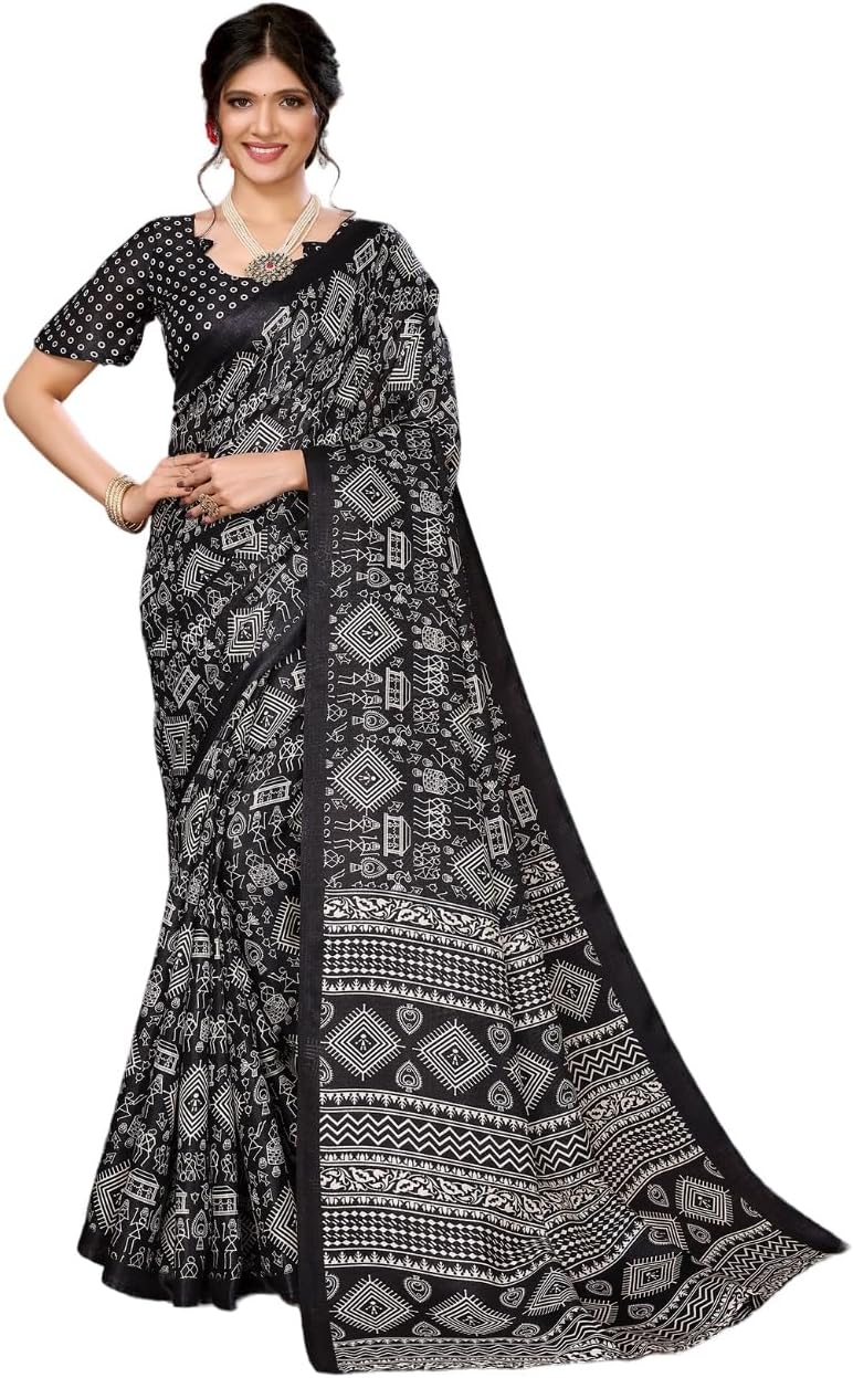 Women's Art Silk Digital Printed Saree With Unstitched Blouse Piece