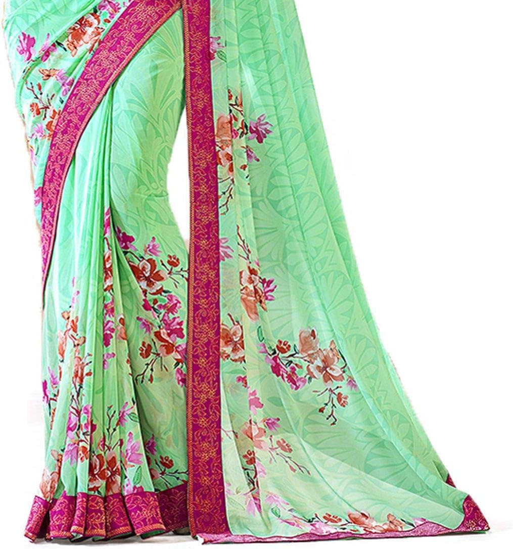 MAHEK Indian Women's Georgette New Fancy All Over Flower Prints Saree with Border & Blouse