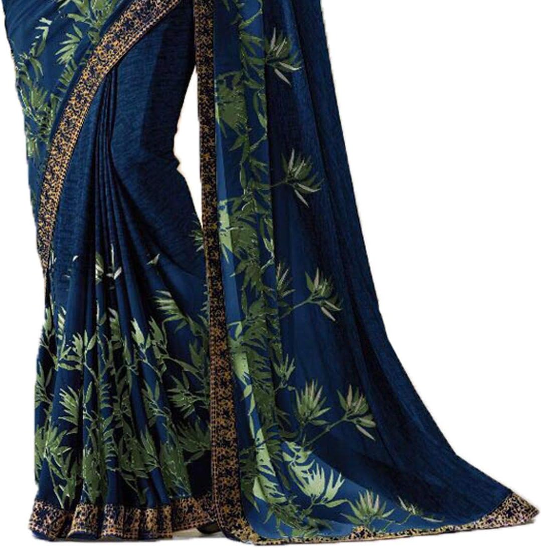 MAHEK Indian Women's Georgette New Fancy All Over Flower Prints Saree with Border & Blouse