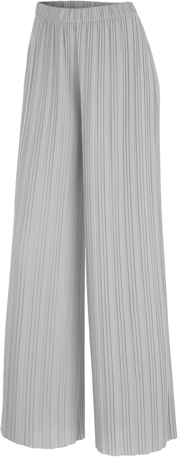 Lock and Love Womens Pleated Wide Leg Palazzo Maxi Pants with Drawstring or Elastic Band