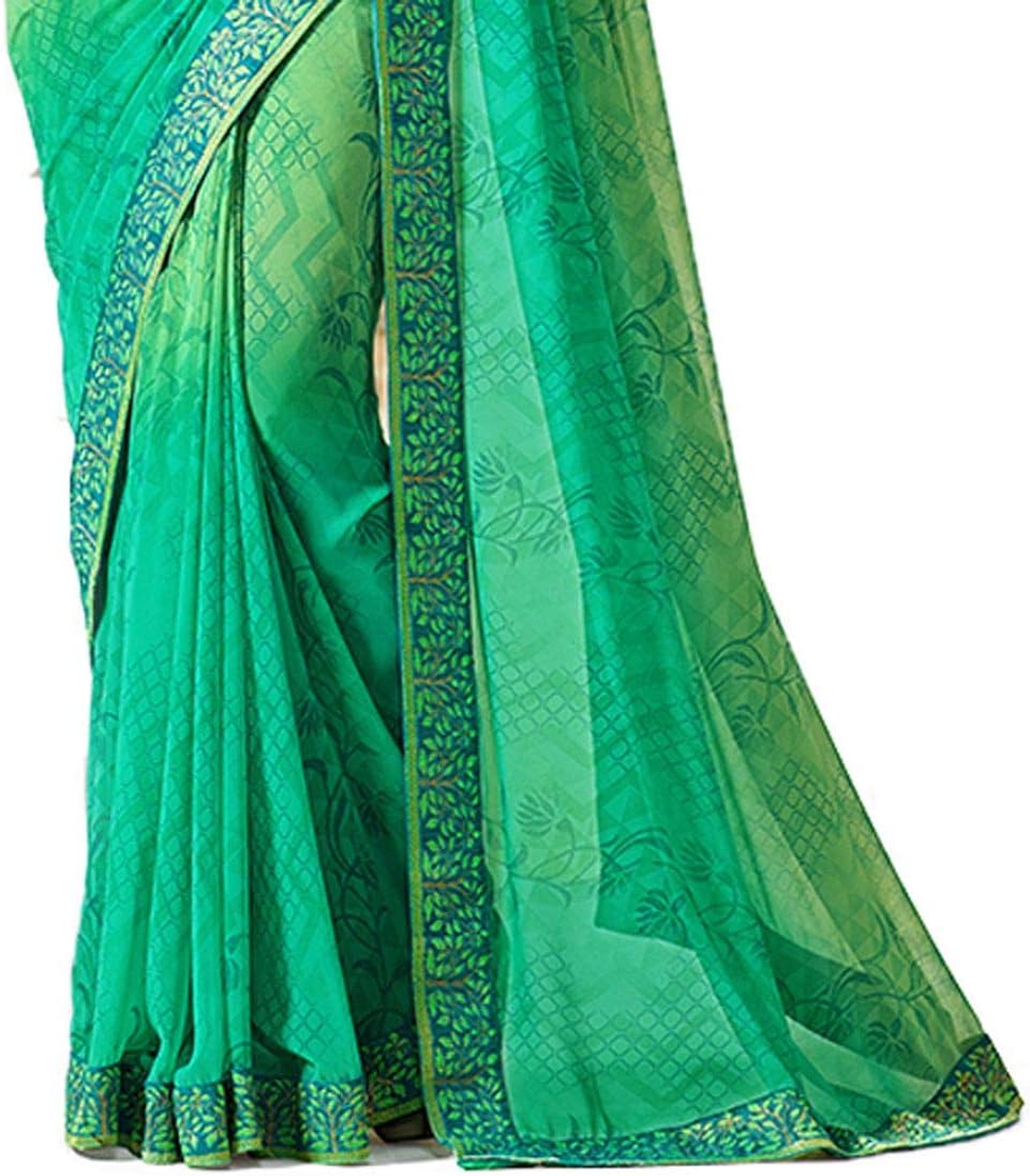 MAHEK Indian Women's Georgette New Fancy All Over Flower Prints Saree with Border & Blouse