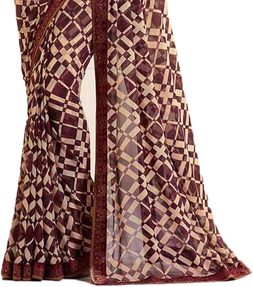 MAHEK Indian Women's Georgette New Fancy All Over Flower Prints Saree with Border & Blouse