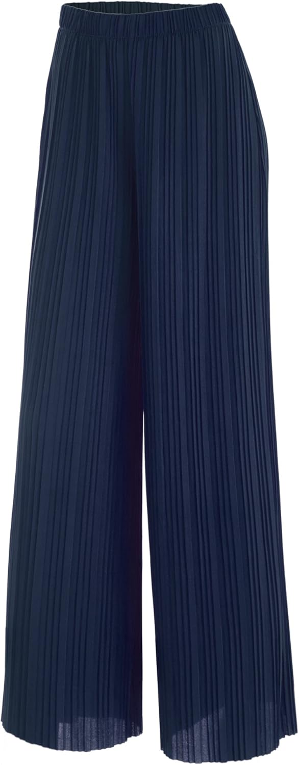 Lock and Love Womens Pleated Wide Leg Palazzo Maxi Pants with Drawstring or Elastic Band