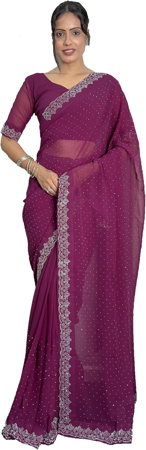 STELLACOUTURE Indian Georgette ready to wear saree for Women with UNSTITCHED blouse ST-014