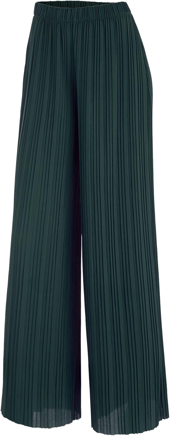 Lock and Love Womens Pleated Wide Leg Palazzo Maxi Pants with Drawstring or Elastic Band