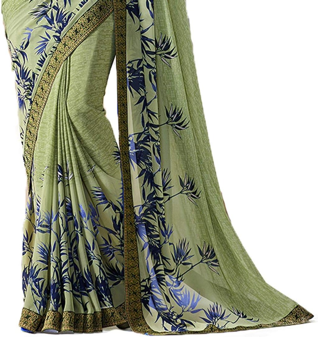 MAHEK Indian Women's Georgette New Fancy All Over Flower Prints Saree with Border & Blouse