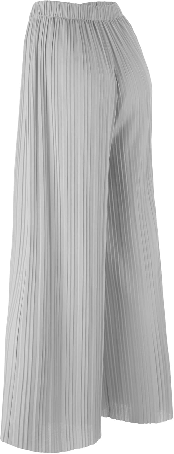 Lock and Love Womens Pleated Wide Leg Palazzo Maxi Pants with Drawstring or Elastic Band