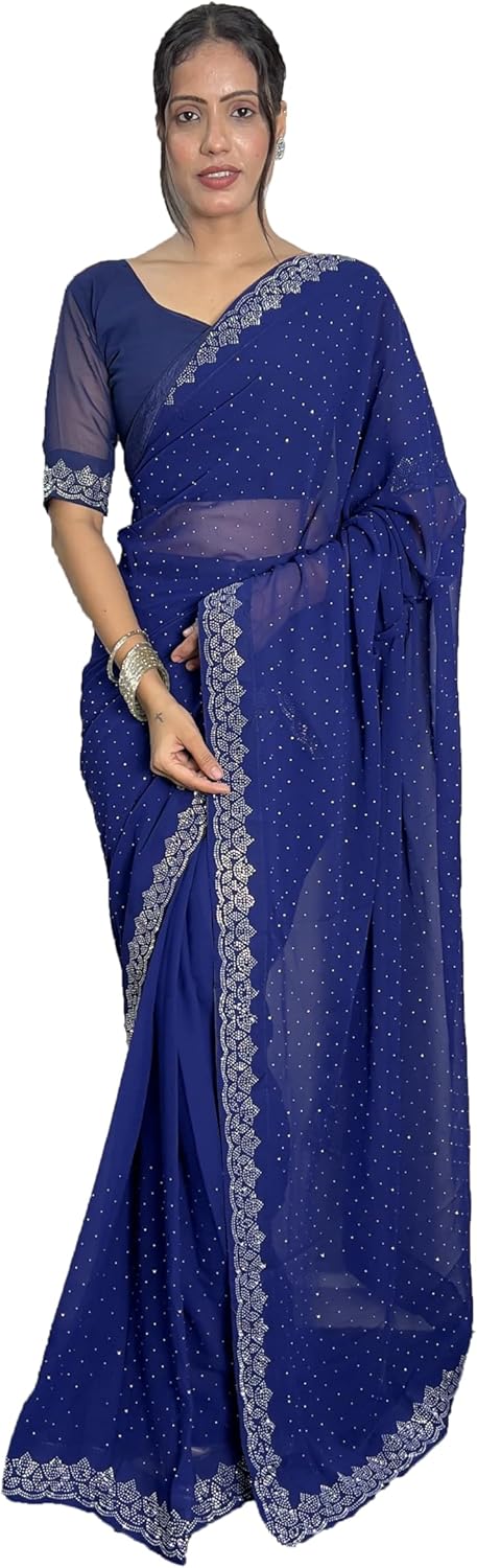 STELLACOUTURE Indian Georgette ready to wear saree for Women with UNSTITCHED blouse ST-014