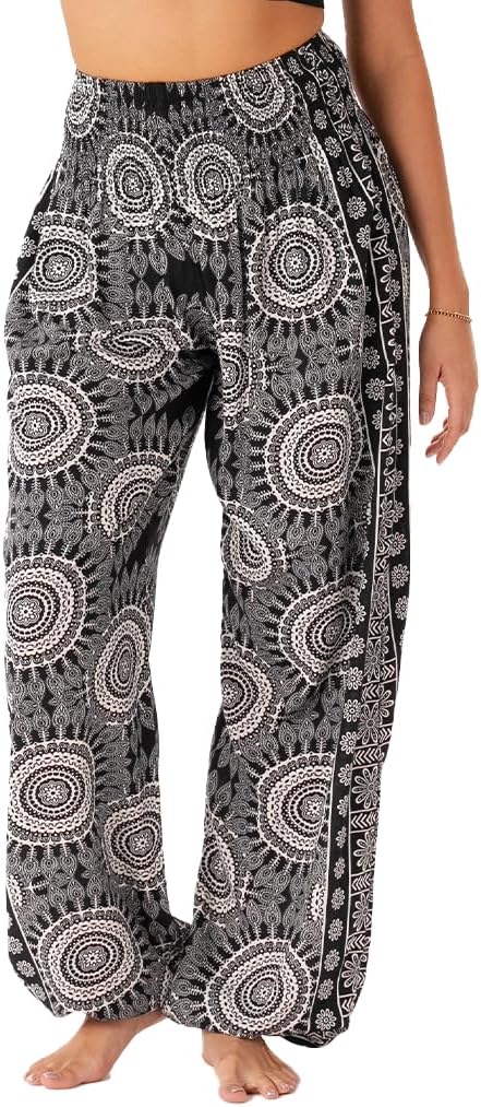 Lotus and Luna Women's Harem Pants Thai Pants for Beach & Lounge High Waisted Flowy Boho Pants Genie Pants Yoga Pants