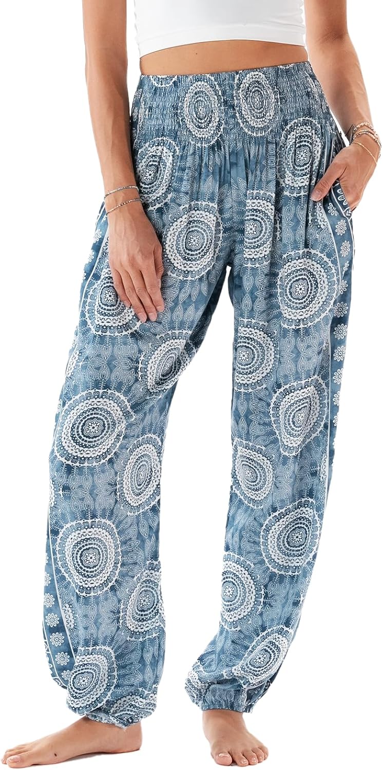 Lotus and Luna Women's Harem Pants Thai Pants for Beach & Lounge High Waisted Flowy Boho Pants Genie Pants Yoga Pants