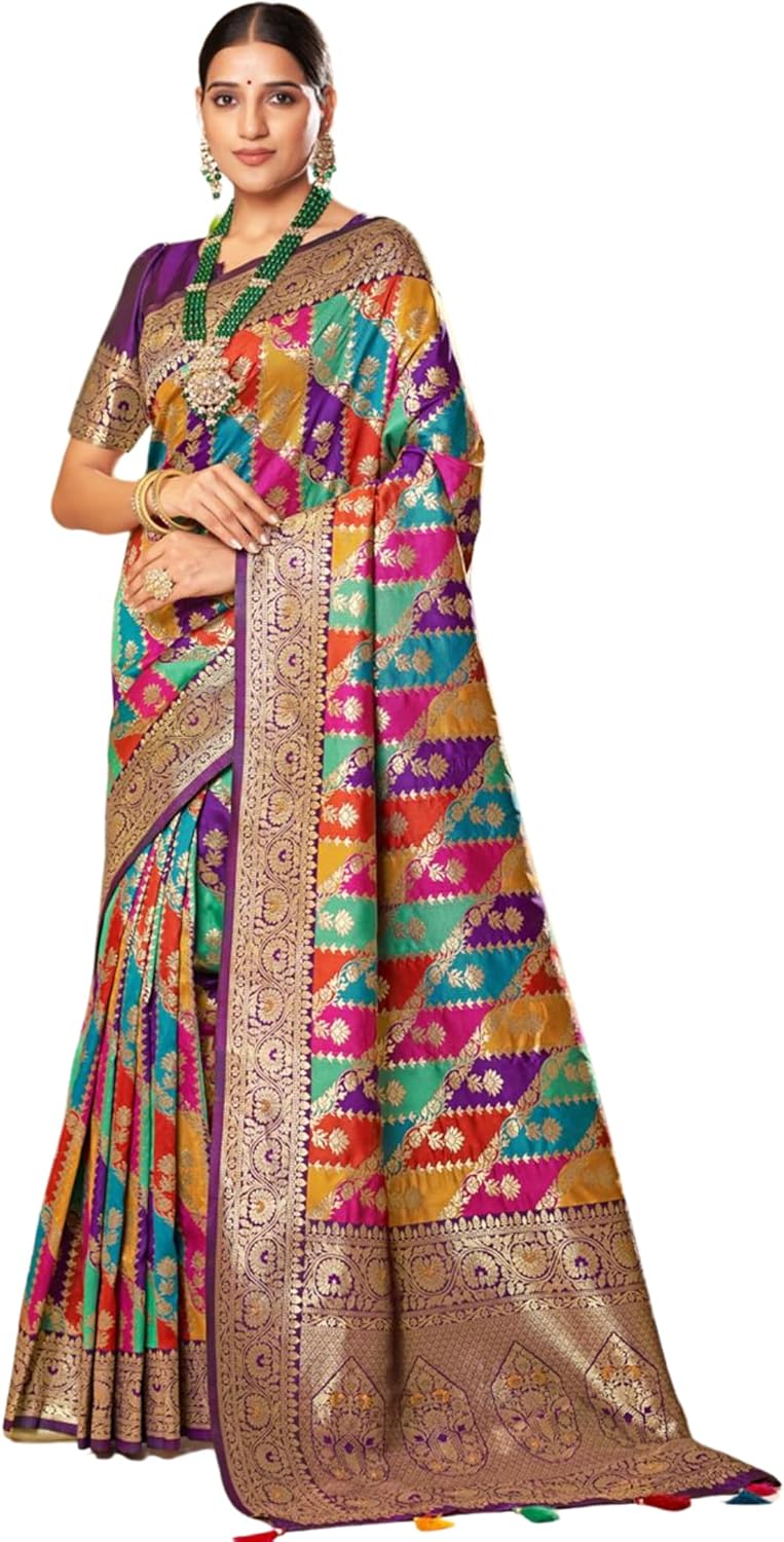 Women's Kanjivaram Soft Silk Saree With Blouse Piece 6.3metres