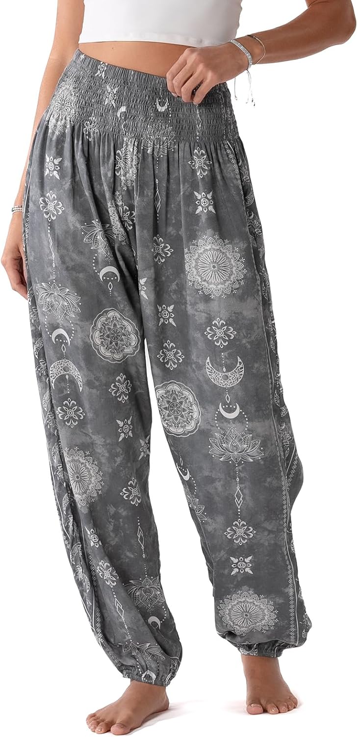 Lotus and Luna Women's Harem Pants Thai Pants for Beach & Lounge High Waisted Flowy Boho Pants Genie Pants Yoga Pants