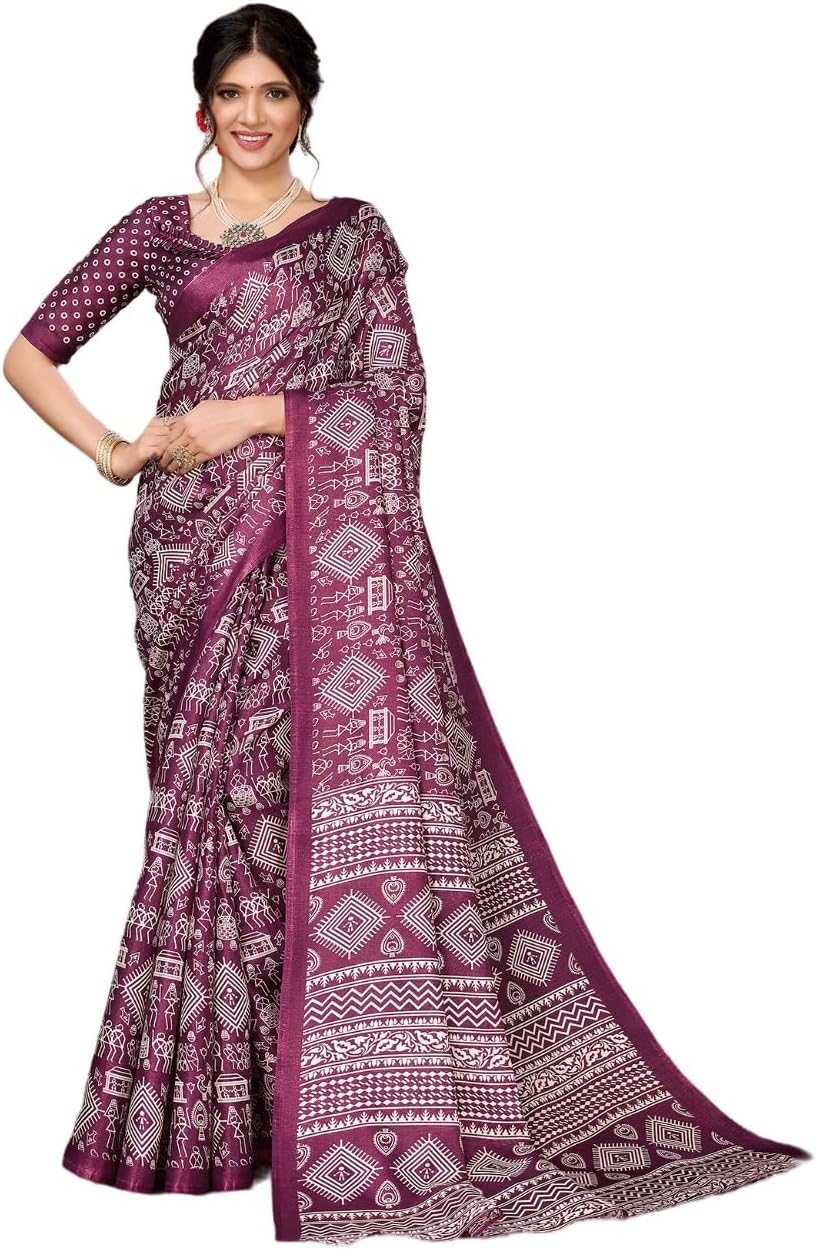 Women's Art Silk Digital Printed Saree With Unstitched Blouse Piece