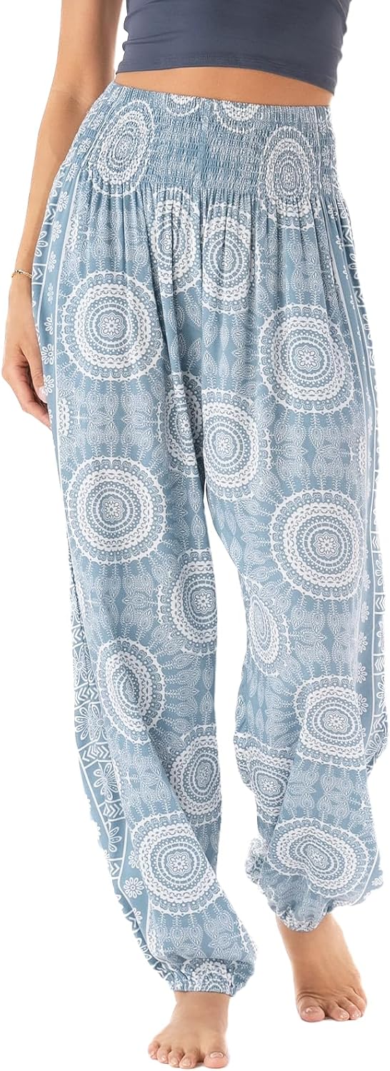 Lotus and Luna Women's Harem Pants Thai Pants for Beach & Lounge High Waisted Flowy Boho Pants Genie Pants Yoga Pants