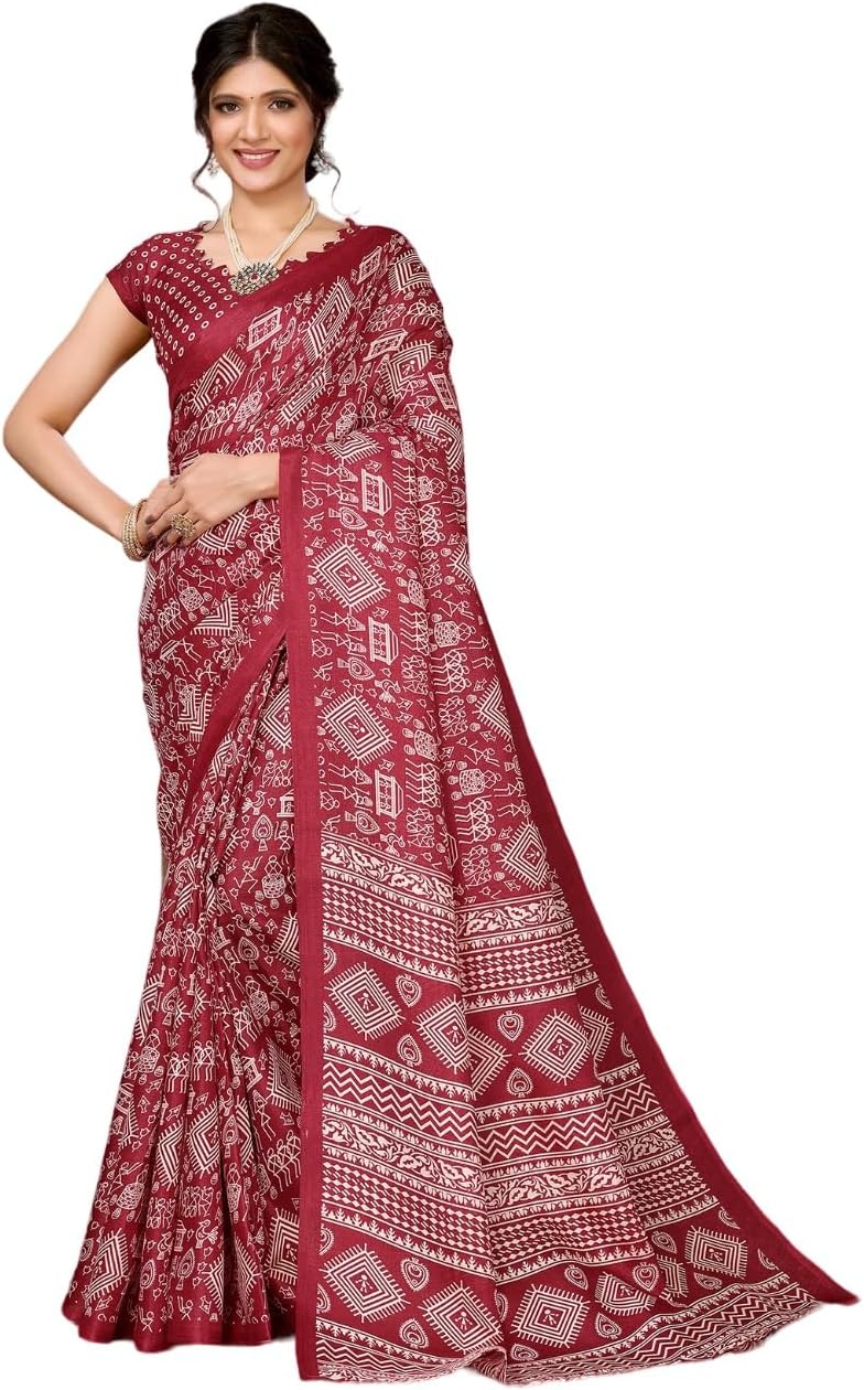 Women's Art Silk Digital Printed Saree With Unstitched Blouse Piece