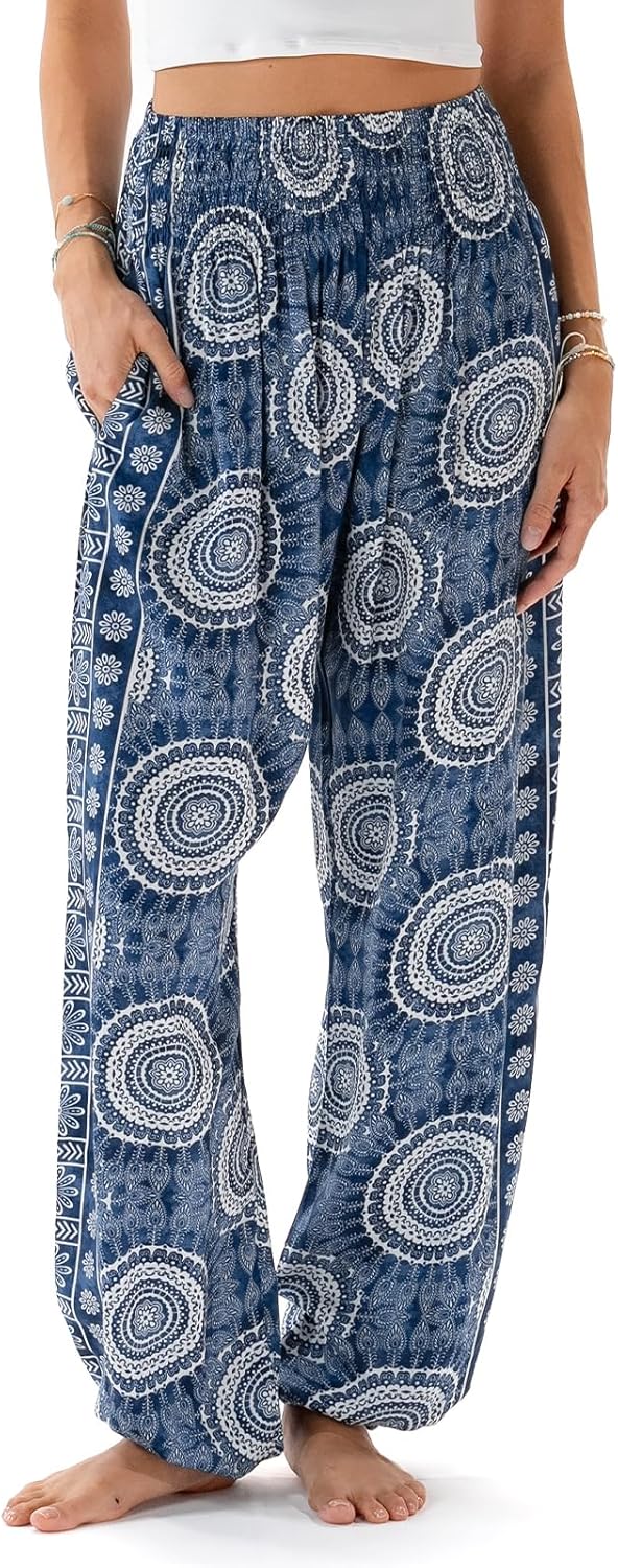 Lotus and Luna Women's Harem Pants Thai Pants for Beach & Lounge High Waisted Flowy Boho Pants Genie Pants Yoga Pants