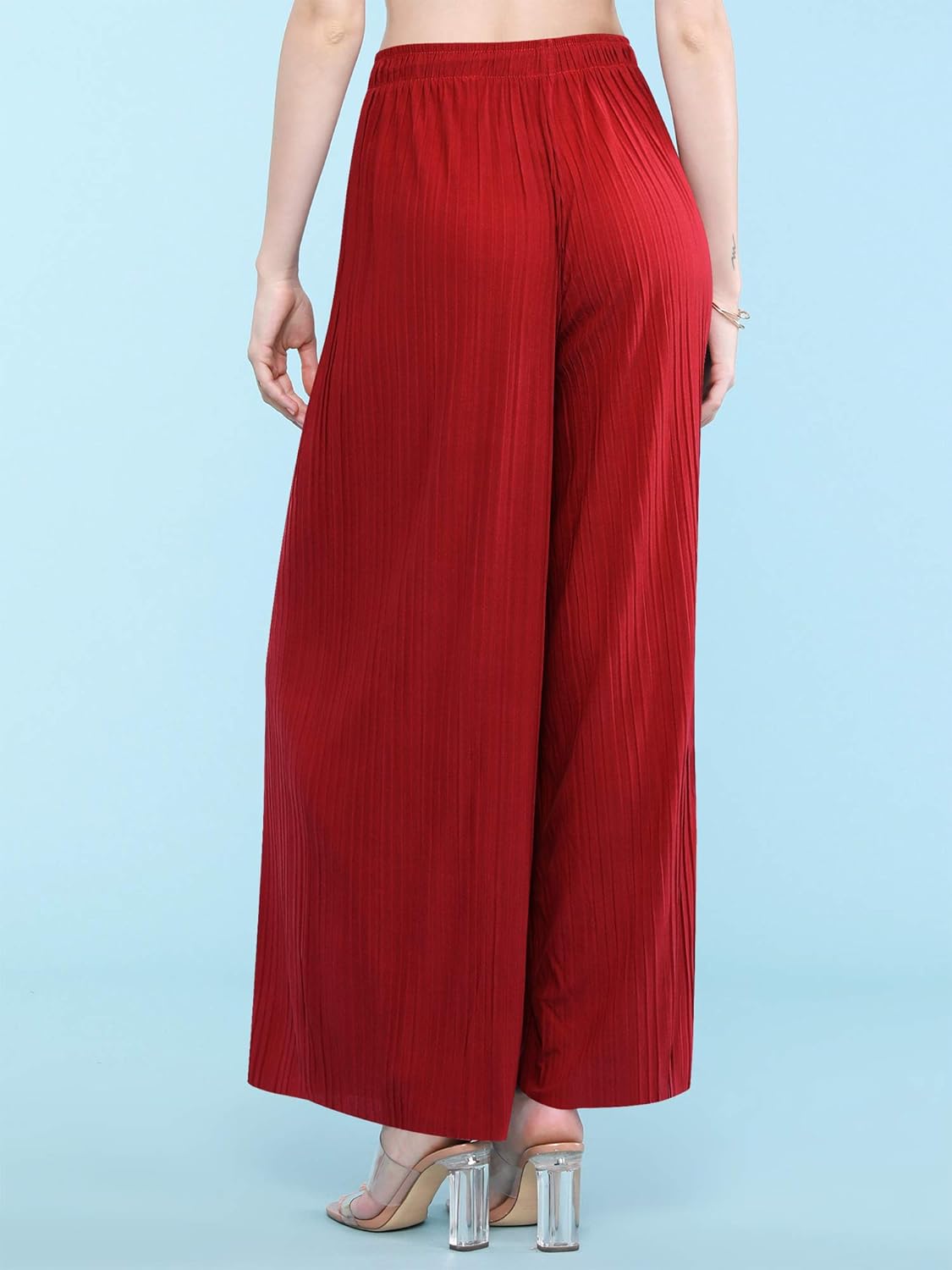 Lock and Love Womens Pleated Wide Leg Palazzo Maxi Pants with Drawstring or Elastic Band