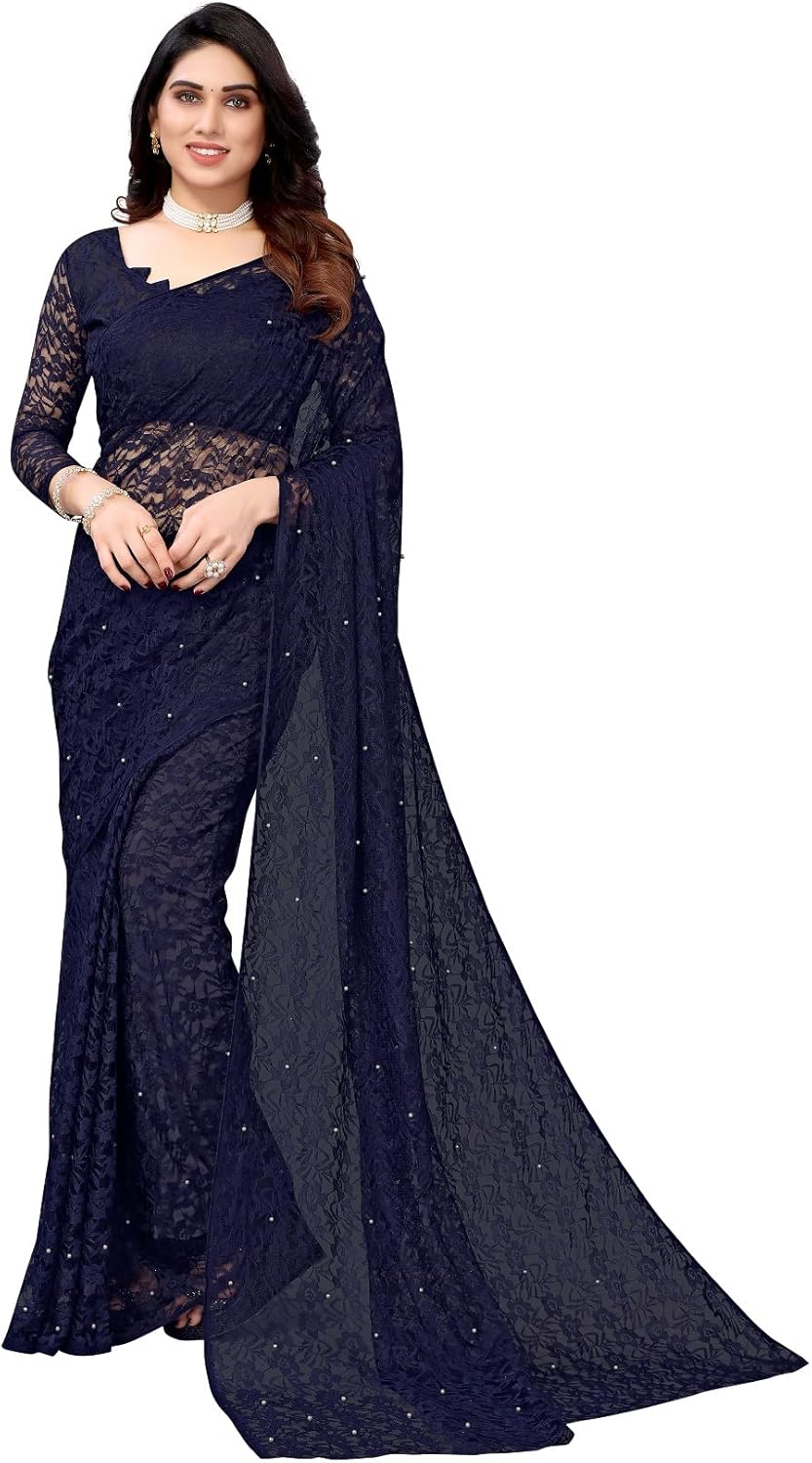 IMTRA FASHION Designer Net Saree for Women Indian Floral Sari with Blouse