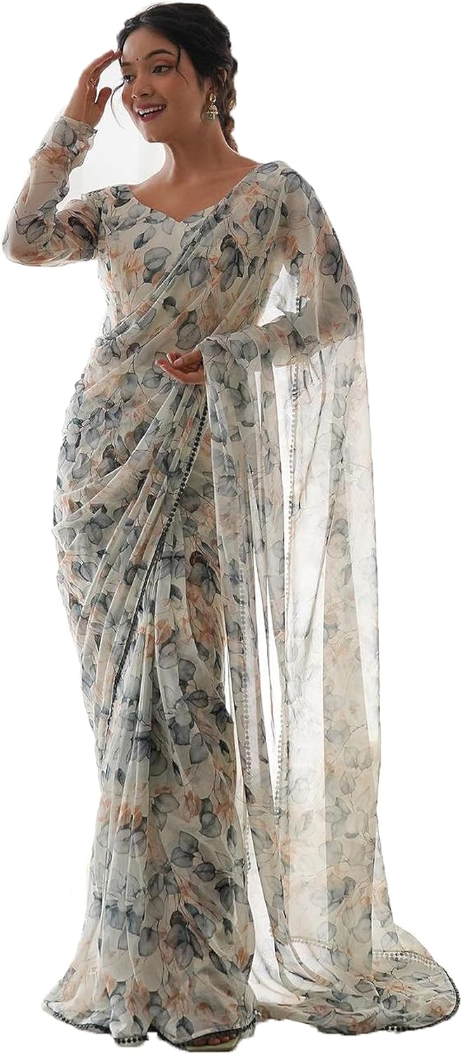 STELLACOUTURE Indian Ready to Wear Georgette Digital Work Saree for Women with Blouse ST-011