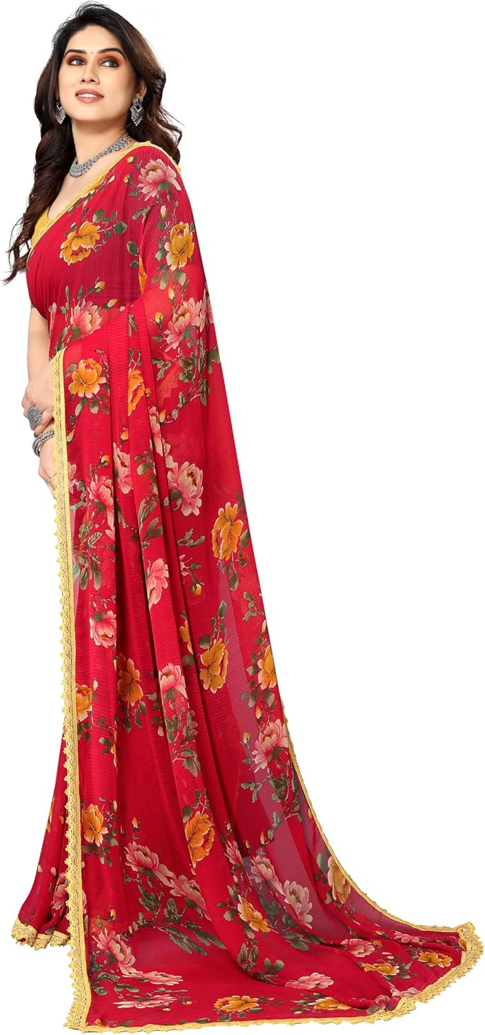 MAHEK Fab Indian Sarees for Women's Saree New All Over Fancy Flower Prints Saree with Border sari & Blouse Piece