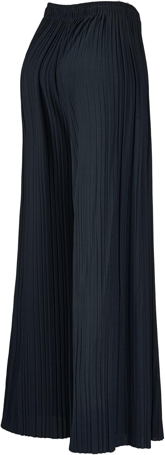 Lock and Love Womens Pleated Wide Leg Palazzo Maxi Pants with Drawstring or Elastic Band