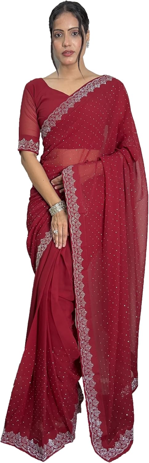 STELLACOUTURE Indian Georgette ready to wear saree for Women with UNSTITCHED blouse ST-014