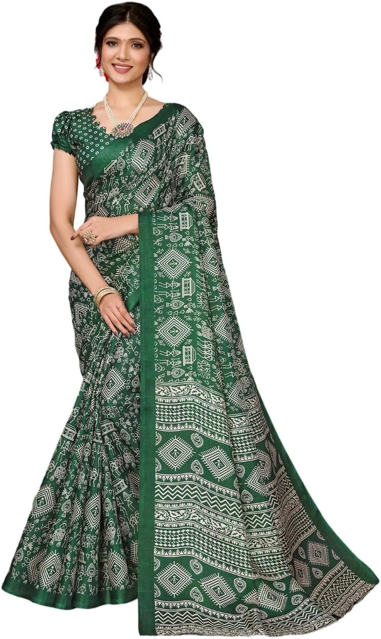 Women's Art Silk Digital Printed Saree With Unstitched Blouse Piece