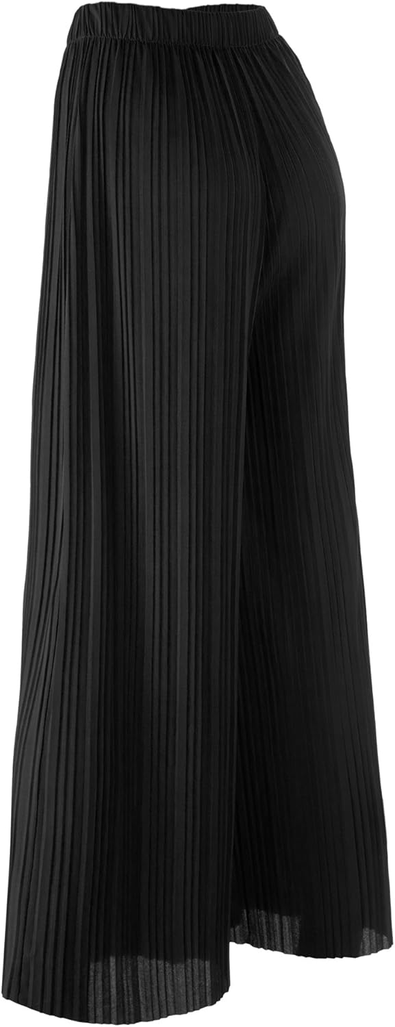 Lock and Love Womens Pleated Wide Leg Palazzo Maxi Pants with Drawstring or Elastic Band