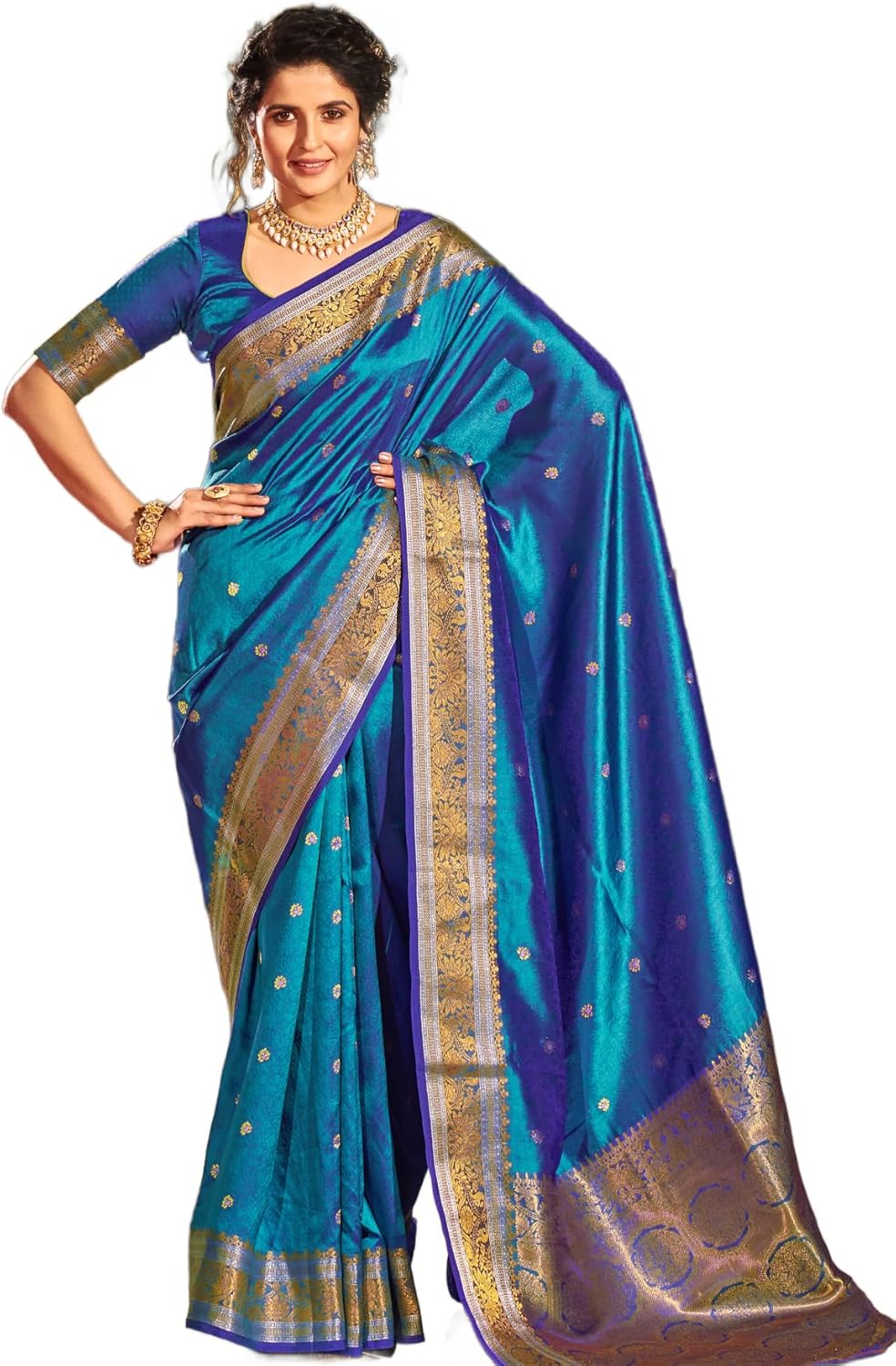 Womens Kanjivaram Silk Saree with Zari Woven Saree With Blouse Piece