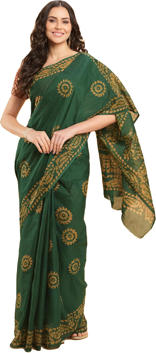 Temple Border Printed Sambalpuri Ikat Pure Cotton Saree - Traditional Elegance with Handcrafted Border Print