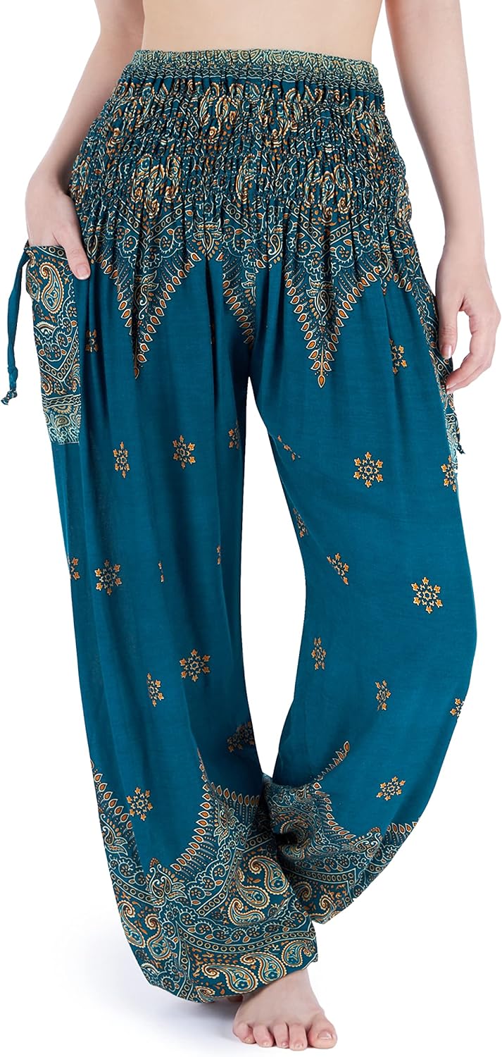 Lannaclothesdesign Harem Pants Women High Waist Bohemian Yoga Pants with Pockets - Boho Hippie Clothes