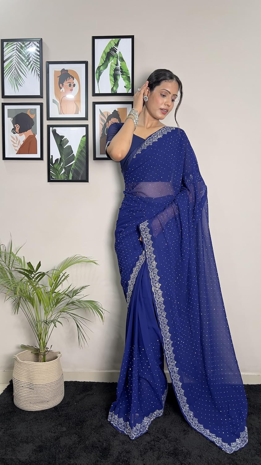 STELLACOUTURE Indian Georgette ready to wear saree for Women with UNSTITCHED blouse ST-014