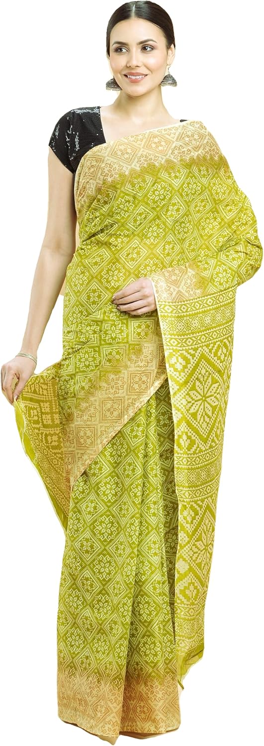 Temple Border Printed Sambalpuri Ikat Pure Cotton Saree - Traditional Elegance with Handcrafted Border Print