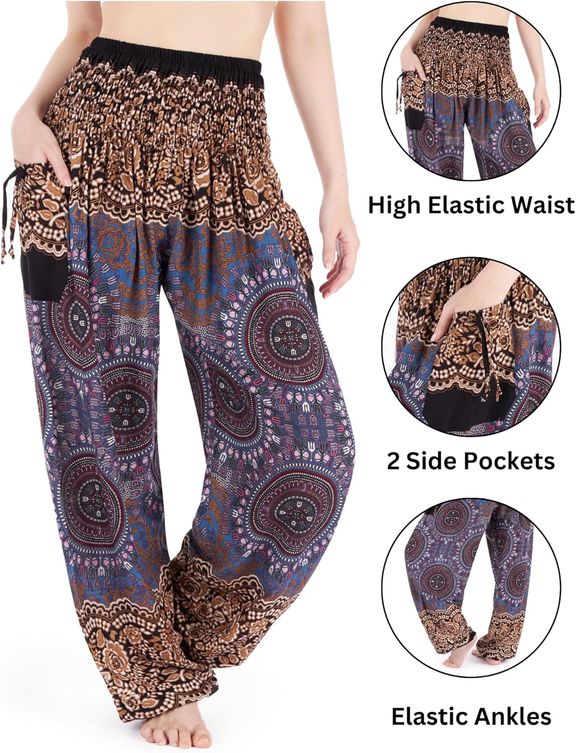 Lannaclothesdesign Harem Pants Women High Waist Bohemian Yoga Pants with Pockets - Boho Hippie Clothes