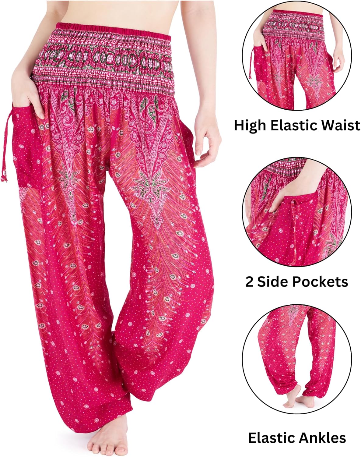 Lannaclothesdesign Women's Smocked Waist Boho Flowy Yoga Harem Pants Hippie Clothes