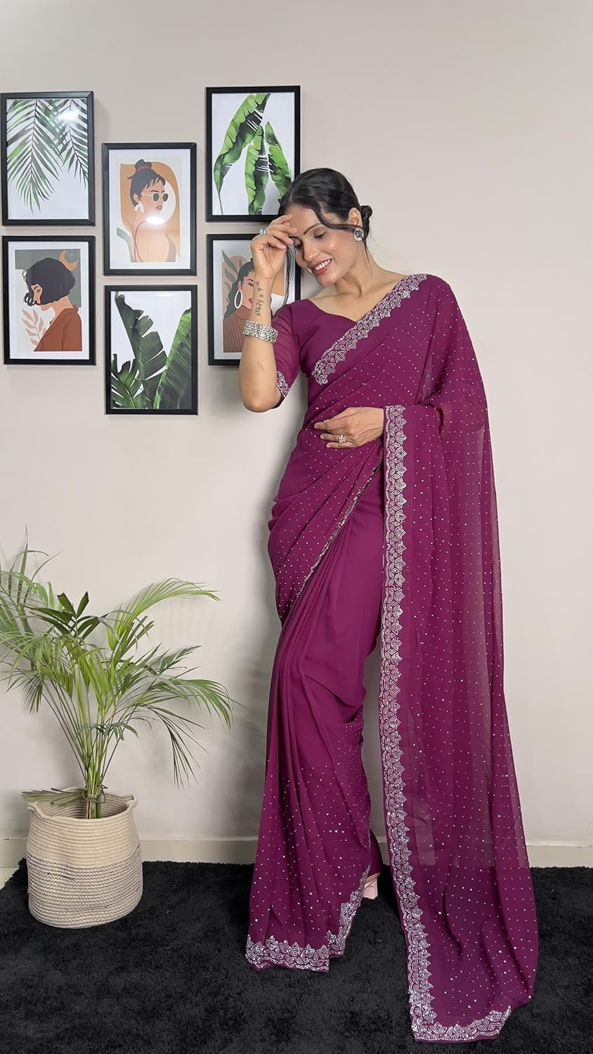 STELLACOUTURE Indian Georgette ready to wear saree for Women with UNSTITCHED blouse ST-014