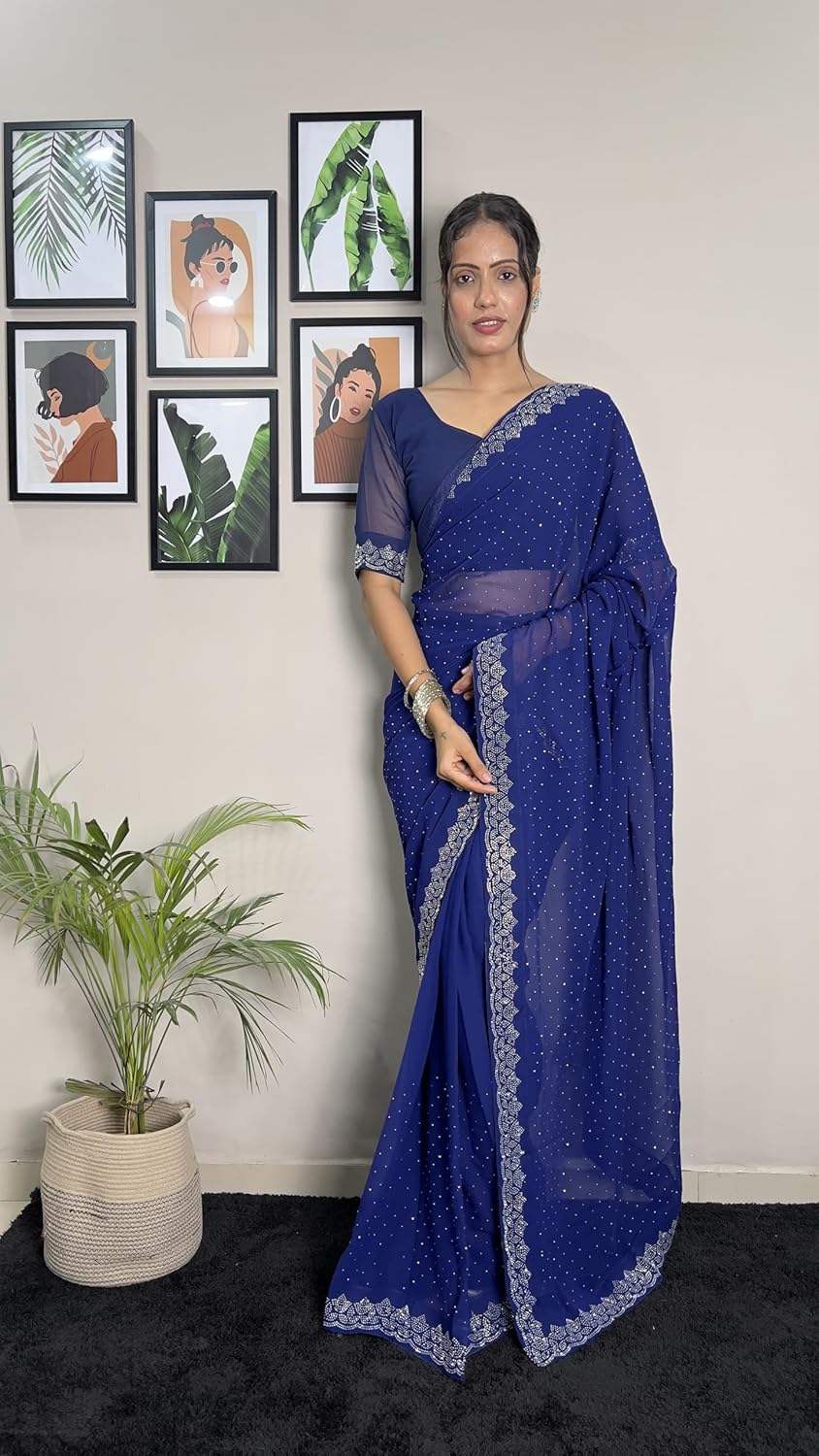 STELLACOUTURE Indian Georgette ready to wear saree for Women with UNSTITCHED blouse ST-014