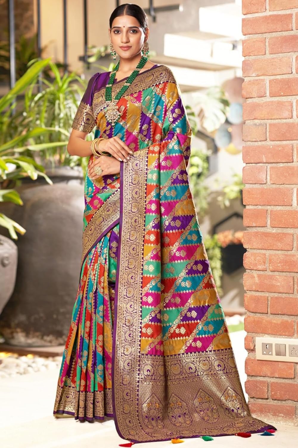 Women's Kanjivaram Soft Silk Saree With Blouse Piece 6.3metres