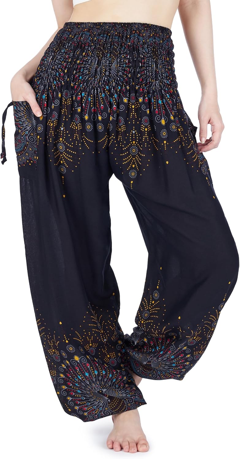 Lannaclothesdesign Harem Pants Women High Waist Bohemian Yoga Pants with Pockets - Boho Hippie Clothes