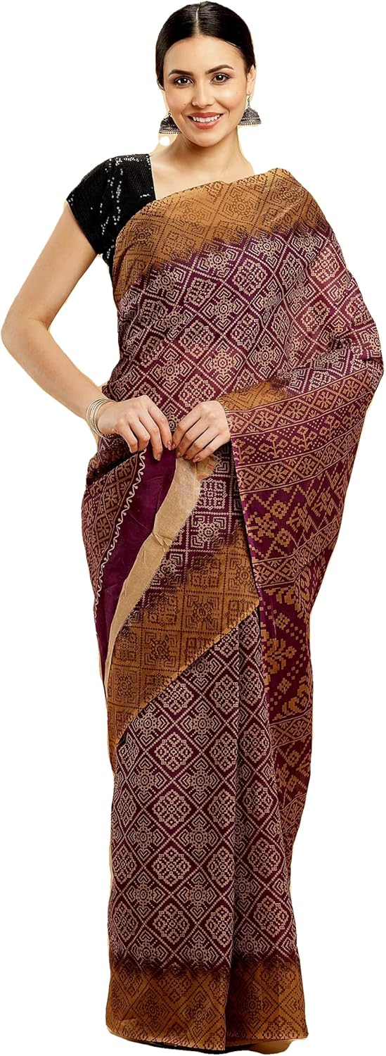 Temple Border Printed Sambalpuri Ikat Pure Cotton Saree - Traditional Elegance with Handcrafted Border Print