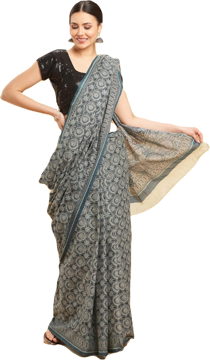 Temple Border Printed Sambalpuri Ikat Pure Cotton Saree - Traditional Elegance with Handcrafted Border Print