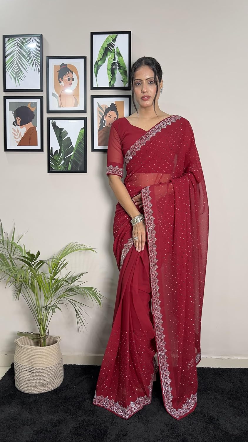 STELLACOUTURE Indian Georgette ready to wear saree for Women with UNSTITCHED blouse ST-014